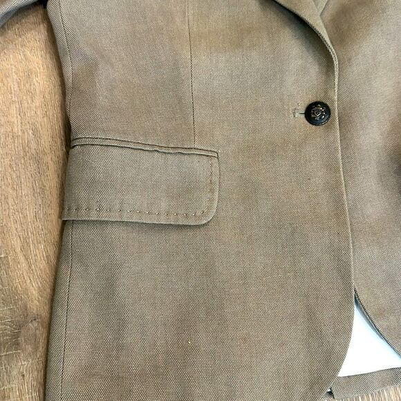 Zara Beige Khaki Blazer with Faux Suede Elbow Patches Detail Buttons Size Small - Picture 5 of 10